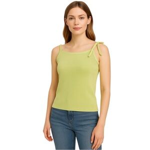 Ann Taylor LOFT Petites XSP Green Knit Cotton Tank Top Bow Strap Camisole